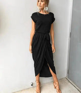 Versatile Wrap Midi Dress in Assorted Colors-Black-68