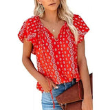 LOVEMI - Lovemi - Women's Casual Short-sleeved Loose Print V-neck