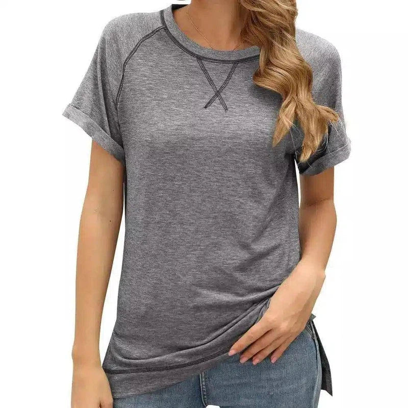 Women's Casual Short Sleeve T-Shirt-Light gray-1