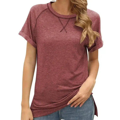 Women's Casual Short Sleeve T-Shirt-Brick red-8