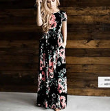 Women's Flower Printing Maxi Dress-Black-23