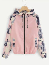 Camo Hooded Zip-Up Windbreaker Jacket-Pink-5