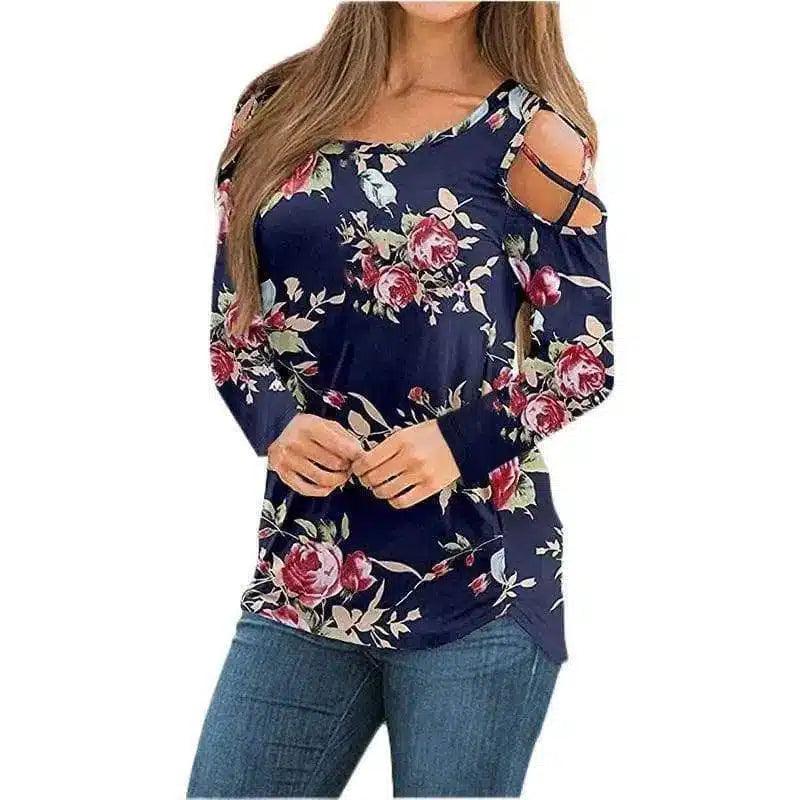 LOVEMI - Lovemi - Women's Printed Long Sleeve Off Shoulder T-Shirt