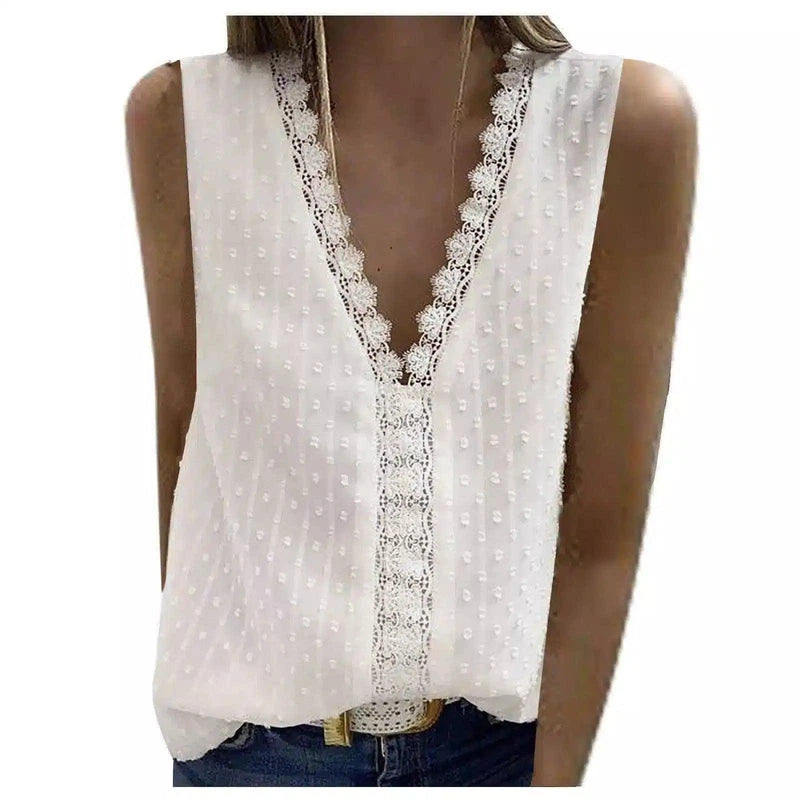 LOVEMI - Lovemi - Women's Sleeveless Lace Stitching Chiffon Vest Top