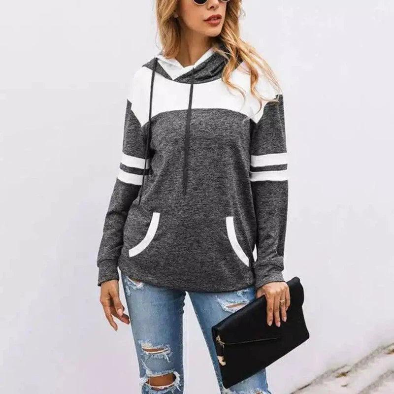 Women's Hooded Casual Pullover Sweatshirt-Dark Grey-3