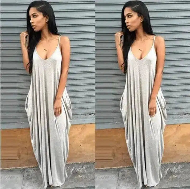 Women Summer Dress 2019 Casual Long Dresses Plus Size-Silver-14