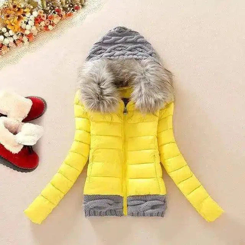 Hooded Puffer Jacket with Faux Fur Trim-yellow-1