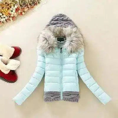 Hooded Puffer Jacket with Faux Fur Trim-Sky blue-4