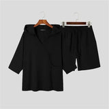 Men's Pocket Hooded Loose Vacation Suit Two-Piece Set-5