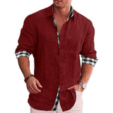 Men's Shirt Long Sleeve Casual-Wine Red-11