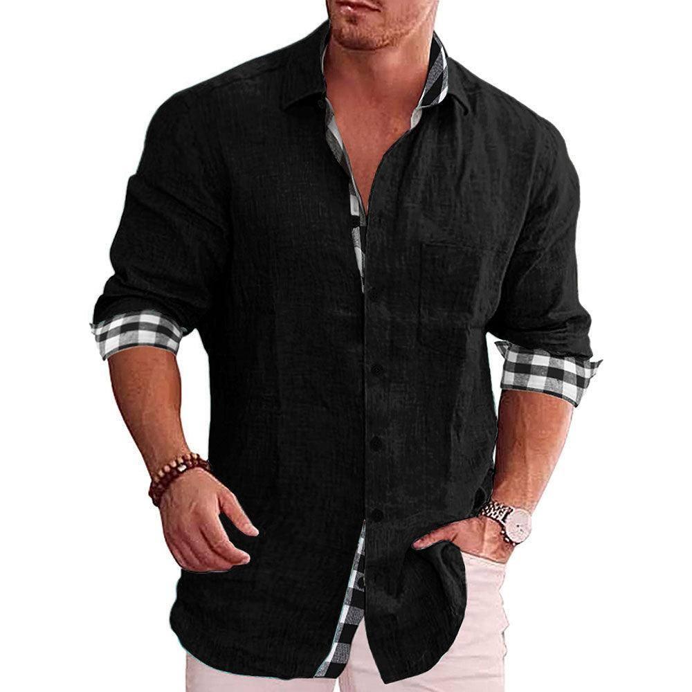 Men's Shirt Long Sleeve Casual-Black-2