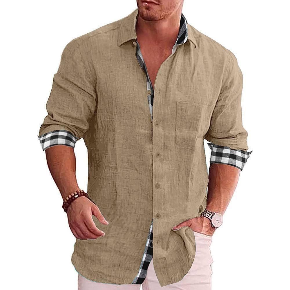 Men's Shirt Long Sleeve Casual-Khaki-8