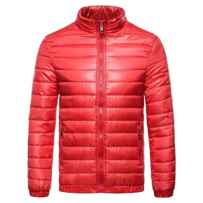 Men's Solid Down Cotton Jacket With Standing Collar-Red-5