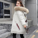 Mid-length Large Fur Collar Down Coat Plus Size Korean-White-1