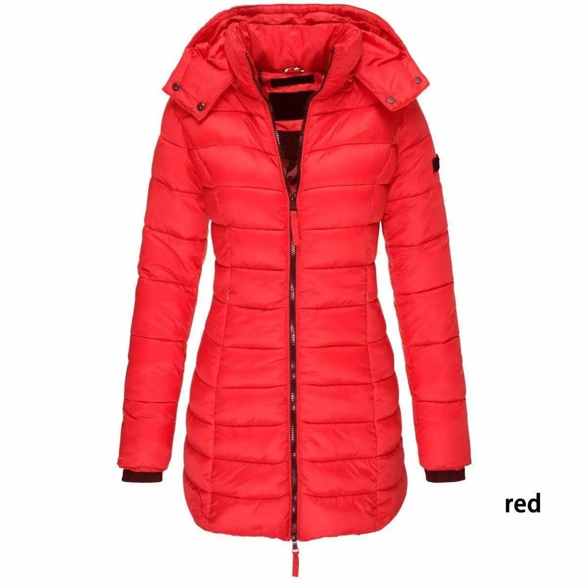 Mid-length Slim-fit Quilted Jacket-Red-3