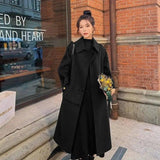 Mid-length Woolen Coat Over-the-knee Waist British Style-Black-3