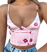 Neck Floral Tanks Camis Bustier Summer Tube Crop Tops-ColourC-3