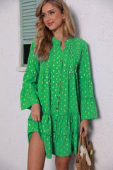 New Printed Bronzing Pleated Flared Long Sleeve Dress Summer-Green-5