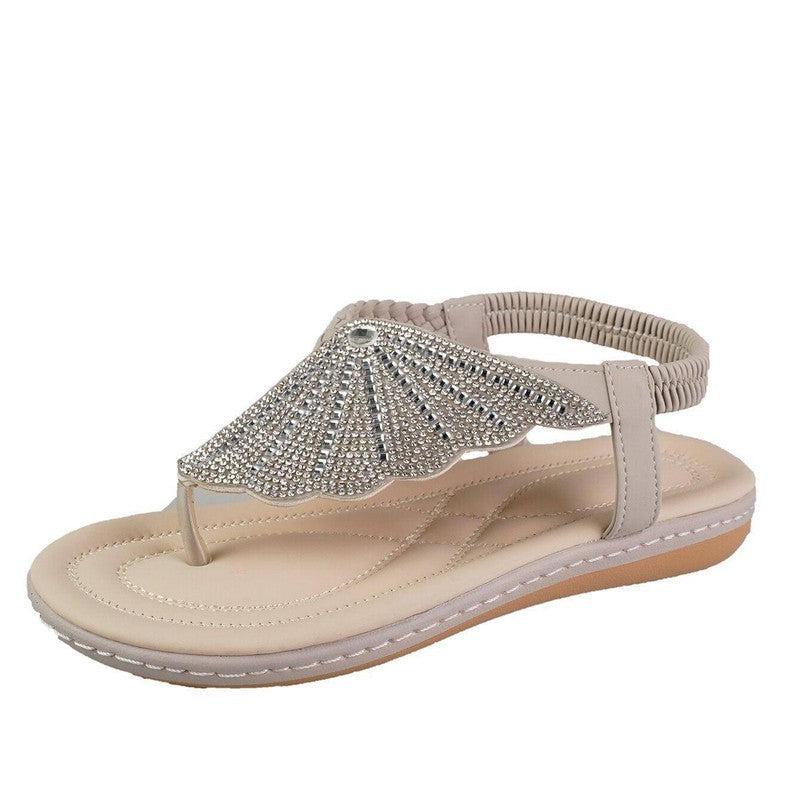 New Rhinestone Shell Flip-Flops Sandals Summer Beach Shoes-White-5