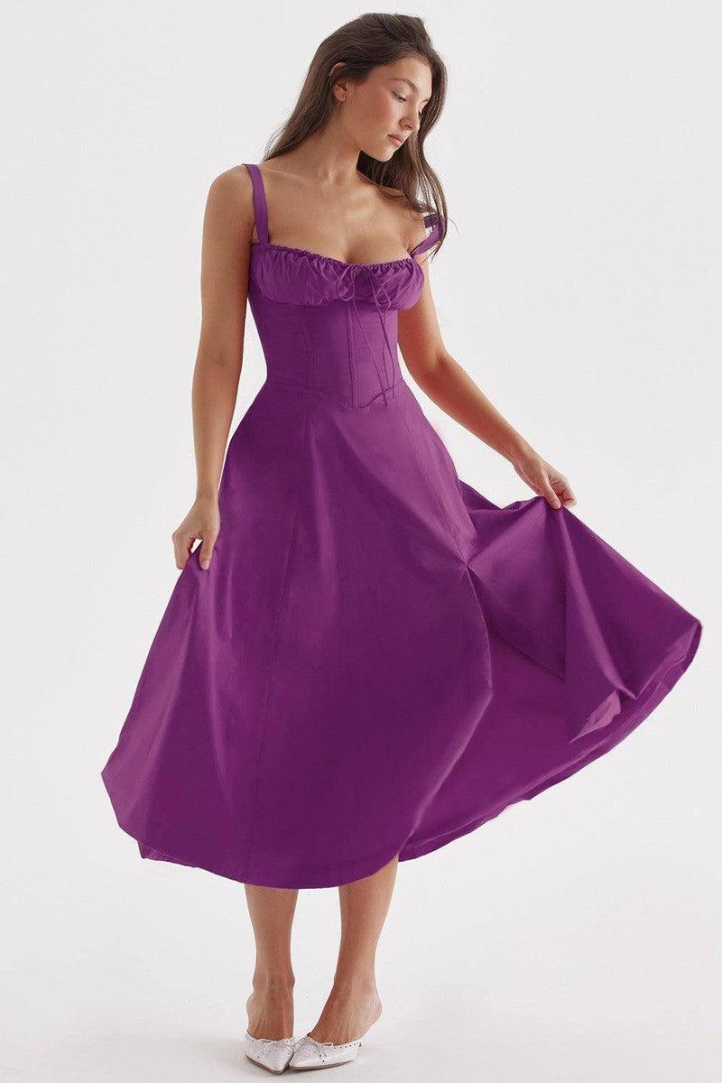 Elegant Purple Floral Corset Dress-Purple-10