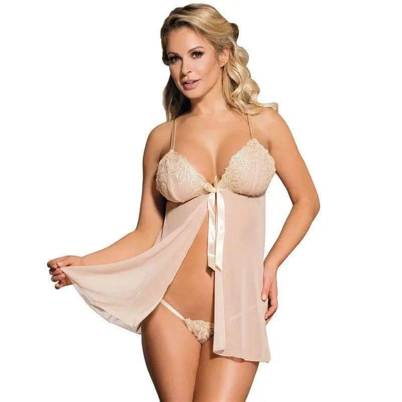 Oversized Sexy Lingerie Sexy Suspender Nightdress-Apricot-1