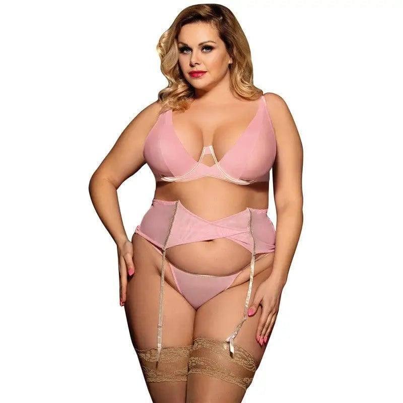 Pink See-through Sexy Garter Pajamas Set-2