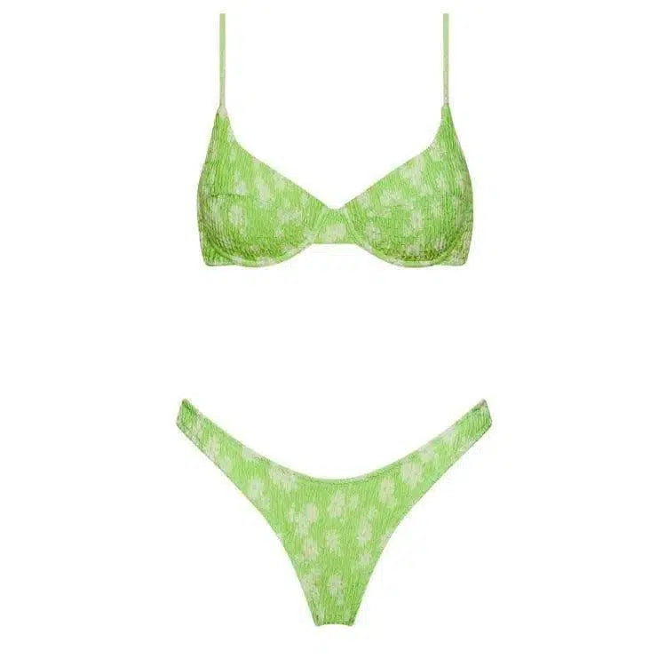 Pleated 9-Color Reversible Floral Print Swimsuit-Lightgreenflower-2