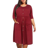 Plus-Size Black Casual Button Dress | Eco-Friendly Fashion-Burgundy-8