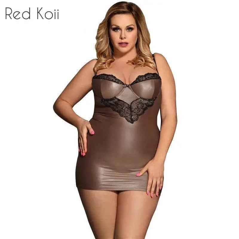 Plus Size Faux Leather Lingerie Nightdress-M-1