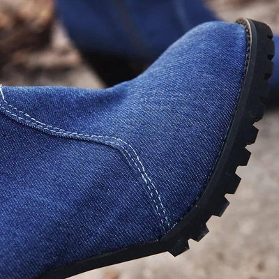 Plus Size High Heel Denim Mid Tube Women Boots-5