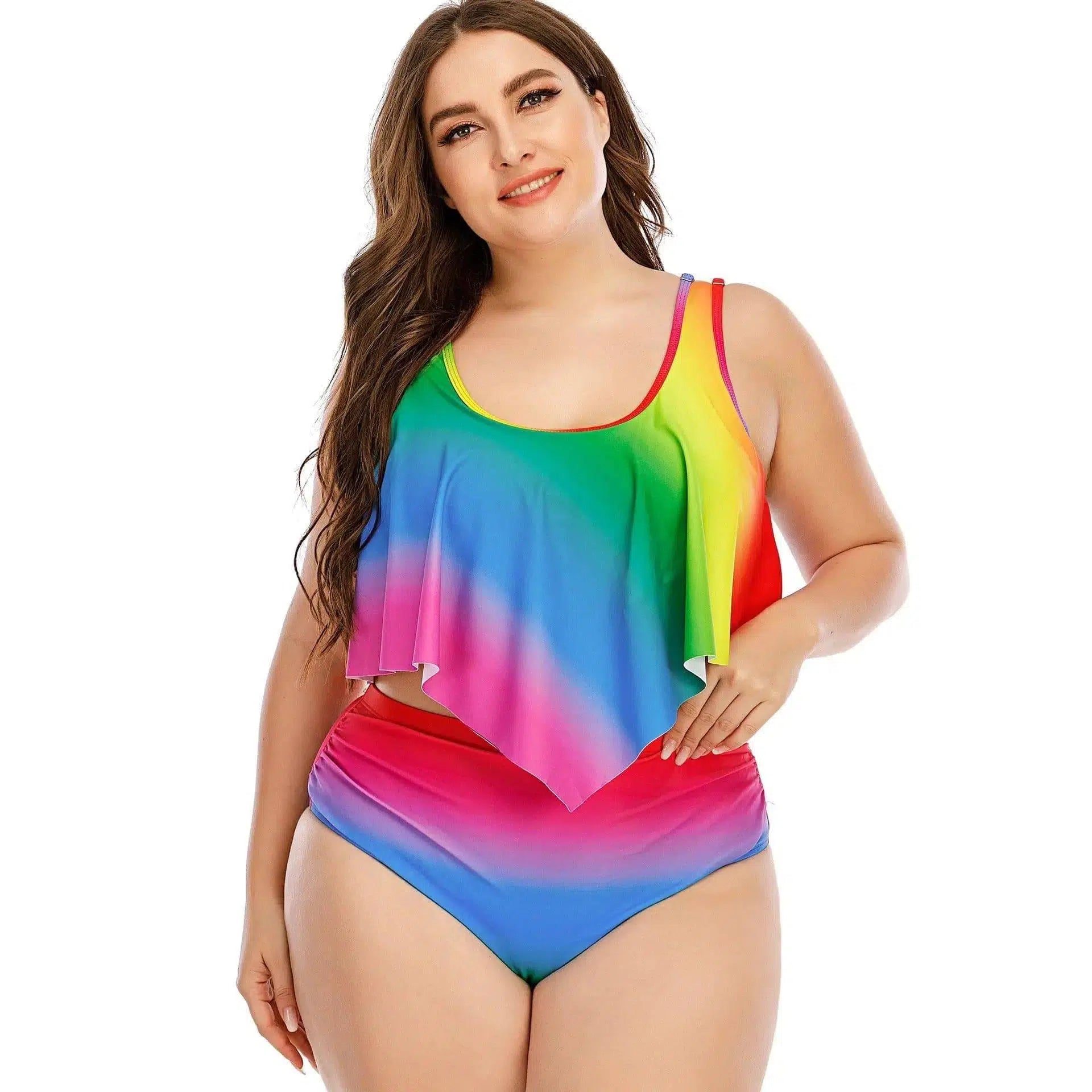 Plus Size Women's Split Rainbow Swimsuit-1