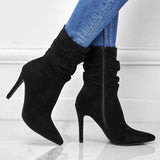 Pointed Toe Stiletto Heel Ankle Boots For Women Side Zipper-Black-3