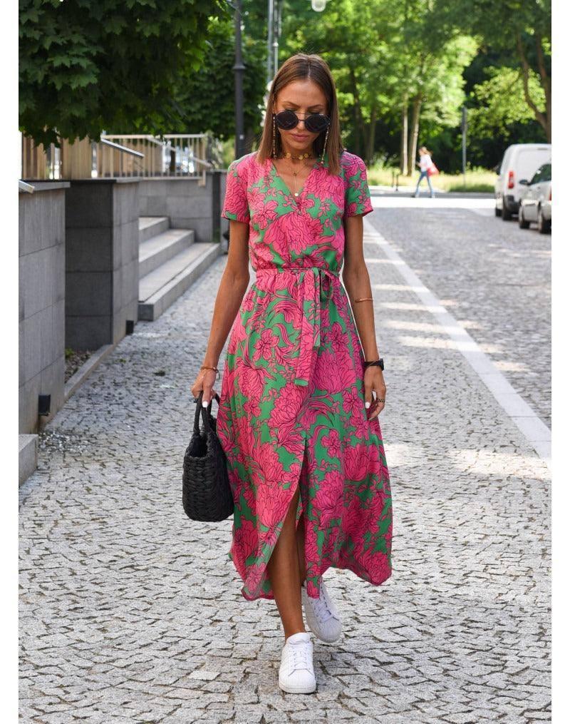 Chic Floral Maxi Dress - Summer Fashion-pink printing-5