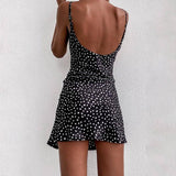 Polka Dot Strapping Mini Suspender Dress Female Summer-4