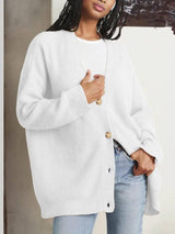 Popular Solid Color Cardigan Sweater Coat For Women-Ivory White-7