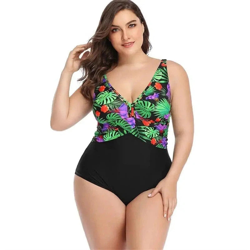 Print one-piece suit with a cross over chest-2