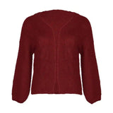 Pure Color Jacquard Blouse Jacket Casual Loose Cardigan-Red-2