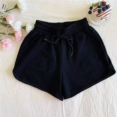 Pure Color Shorts, Thin, Wide-Legged, High-Waisted,-Black-3