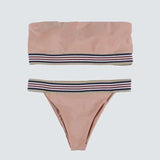 Pure color tube top split bikini swimsuit multicolor bandage-Pink-1