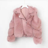 Real fur grass motorcycle fox coat-Pink-9