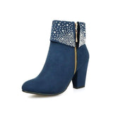 Rhinestone nubuck short heel women boots-Blue-6