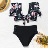 Ruffled Bikini Split Swimsuit European And American Sexy-BlackB-6