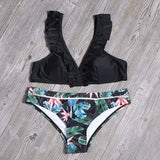 Ruffled split bikini-Black-7