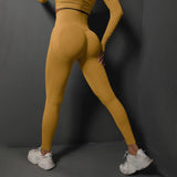 Seamless Gym Leggings Women Yoga Pants High Waist Booty-Yellow-13