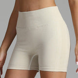 Seamless Yoga Shorts Women Solid Color High Waist Hip-lifting Fitness Pants Running Sweatpants-Beige-4