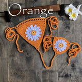 Sexy Beach Hollow Bikini Bottoms Handmade Crochet Sunflower-Orange-2