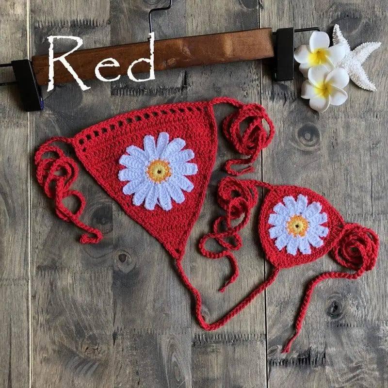 Sexy Beach Hollow Bikini Bottoms Handmade Crochet Sunflower-Red-9