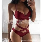 Sexy Black And White Color Matching Bikini Women'S Split-RedWine-9