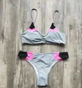 Sexy European and American bikini color matching swimsuit-Gray-2