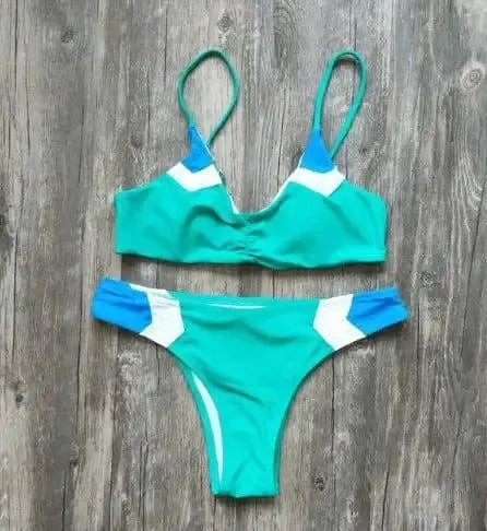 European and American bikini color matching swimsuit-Green-3